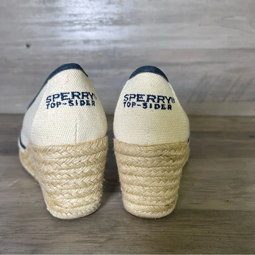 Sperry Womens 6 Tan Blue Knot Nautical Top Sider Espadrilles‎ Closed Toe Wedge